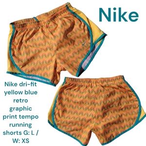 Nike dri-fit tempo running shorts yellow blue graphic print built-ins women's xs
